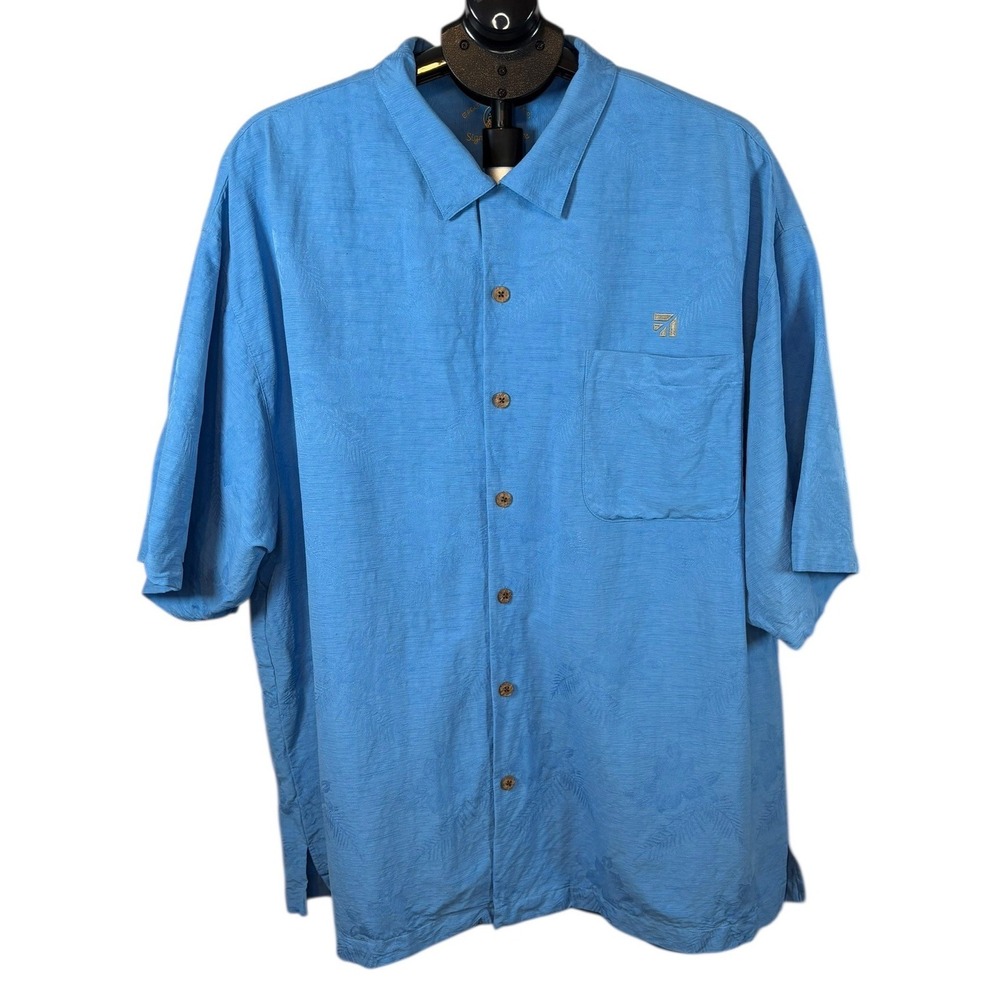 Eagle Dry Goods Co Mens XXL Blue 100% Silk Embroidered Golf Hawaiian Camp‎ Shirt